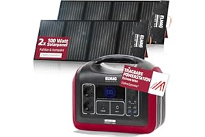 ELMAG Solargenerator-Set ENERGY 1200 + SOLAR 100 DUO – 992Wh tragbare Powerstation mit 2 faltbaren 100Wp Solarpanelen – Stromspeicher mit 230V AC/DC/USB Ausgabe – Für Camping, Outdoor & Notstrom