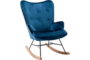 CLP Sedia A Dondolo Sanka in Velluto I Poltrona Relax Trapuntata e Imbottita I Schienale Alto E Braccioli I Stile Chesterfield, Colore:Blu