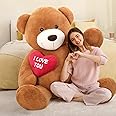MorisMos Giant Teddy Bear with heart I Love You, XXL 130cm Dark Brown Teddy Bear Big for Girlfriend, Large Teddies Soft Plush Toy Cuddly Fluffy Bear for Kids Wife Birthday Christmas Deco