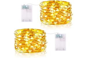 ‎VACOULERY Lichterketten Batterie Timer, 5M 50 LED Micro Drahtlichterkette IP65 Wasserdichte Kupferdraht Lichterkette für Zimmer Party Garten Weihnachten Halloween Hochzeit Deko DIY (2 Stück, Warmweiß)
