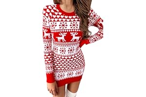 Leversic Damska świąteczna sukienka swetrowa Boże Narodzenie dzianinowy zimowy sweter renifer płatek śniegu długi sweter mini sukienka S-XXL