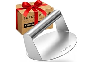HAVENHAUS Burgerpresse Edelstahl 14.5cm ø antihaft Oberfläche |Deutsche Marken Premium Burger Smasher für saftige Burger | Smash Burgerpresse Burger Set| rostfrei, spülmaschinenfest für Grill & Pfanne