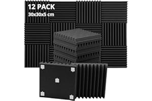 ROVSON Paneles Acústicos Espuma Acústica, 30x30x5 cm, 12 Piezas, Aislante Acústico para Estudios, Estudios de Grabación, Oficinas, Insonorización Acústica Pared, Incluye Adhesivos