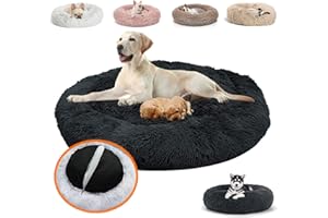 JRUI Orthopädisches Hundebett für Grosse Hunde & Extra Große Hunde, kuscheliges Hundekissen Donut plüsch Hundesofa hundekörbchen Flauschig Waschbar - Schwarz 120cm