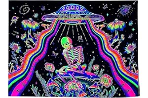 Honatrv 200x150cm Arazzo con Scheletro di Luce Nera Arazzi da Parete Blacklight Arazzo Trippy Neon Tapestry Arazzo da Parete Scheletro per Camera da Letto/Halloween Deco