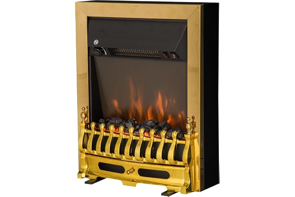 HOMCOM Cheminée électrique Effet de Flamme Style néo rétro Thermostat 1000-2000 W Noir Or