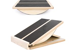MUCITAGF Professionelles 2-in-1 Holz Schrägbrett & Balance Board Verstellbares Neigungsbrett und Wadendehner, Physiotherapieausrüstung, Stehpult, Wippbrett, Kerntraining, Anti-Rutsch-Roller