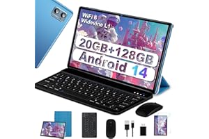 SUAAT Tablet 2025 Nuovo Tablet 10 Pollici Android 14 con 20GB RAM 128GB ROM WiFi 6, 5G+2.4G WiFi, Octa-Core, GMS Certified, Widevine L1, BT 5.0, Tablet Touch con Tastiera| Mouse| Custodia - Blu