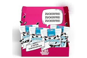 NEEDFORSWEET Nordthy Réglisse salée dure sans sucre 4 x 65g (260g) – Bonbons danois originaux sans sucre – Réglisse salée à faible teneur en calories – Snack sain & bonbons pour diabétiques