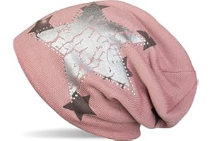 styleBREAKER Cuffia Beanie con Motivo a Stella all Over, Stampa Vintage a Stella, Orlo di Strass e Morbidissimo Rivestimento Interno in Pile, Unisex 04024097