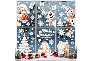 BOOMTOP 9 Fogli Adesivi per Finestre Natale Natalizi Vetrofanie Adesivi Vetro Decorativi Natalizi Babbo Natale Renna Pupazzo Albero di Natale Rimovibili Adesivi Decorazione per Finestre Vetro Natale