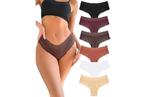 FINETOO Unterhosen Damen Baumwolle Spitze Brazilian Slip Damen Sexy Unterwäsche Frauen Atmungsaktiv Pantys Hipster Mehrpack 6