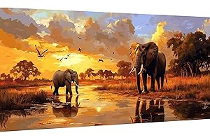 Ginfonr DIY Large Diamond Art Kits for Adults, Elephant Diamond Painting for Adults, Diamond Decor Animal Full Drill, Diamonds Craft Embroidery Rhinestone for Home Wall Decor 31.5 x 11.81 inch