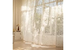 Beige spetsgardiner med botaniskt mönster, 2-pack, 140 x 245 cm