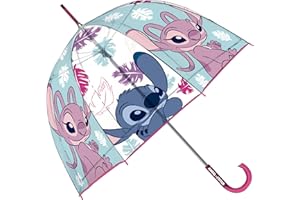 ARDITEX Paraguas Infantil Transparente Lilo&Stitch, EVA, 67cm Diámetro, Forma Burbuja, Apertura Manual, 8 Paneles