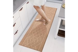 BEQHAUSE Kitchen-Rugs Non Slip Machine Washable Kitchen Mats Absorbent Runner Rug & Floor Mats Soft Standing Mats for Kitchen,Sink & Laundry,Beige,50x150cm