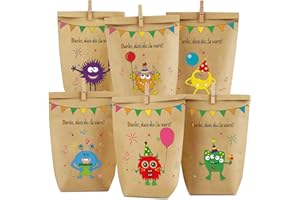 ‎GALLOP CHIC Monster Geschenktüten Monster Papiertüten, 12 süßen Monster Tüten mit 6 Verschiedenen süßen Monstermotiven für Mitgebsel, Kinder Geschenke, Gast, Giveaways, Kindergeburtstag, Halloween Party