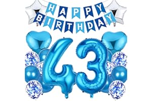 Feelairy Geburtstagsdeko 43 Jahre Mann, Luftballon 43. Geburtstag Deko Männer, Happy Birthday Deko Folienballon 43 Jahre Geburtstag Männer, Blau Ballon 43. Geburtstag Mann Party Dekoration Set