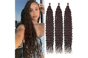 Samtress 3 Packs Deep Wave Crochet Hair 24 Inch Dark Brown Ocean Wave Crochet Hair Synthetic Long Wet and Wavy Braiding Hair for Boho Braids Hair Extensions (#4)