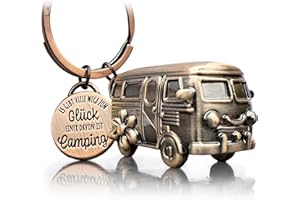 LANOLU Breloczek do kluczy na kemping, szczęście, do przyczepy kempingowej, prezent na kemping i do kampera, akcesoria z metalu, miedź vintage