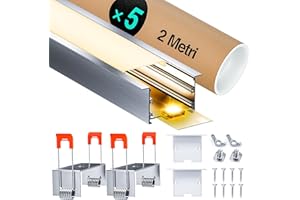 LASLUX Profilo in alluminio a LED, 2 m (20 m), per cartongesso, per strisce LED da 20 mm o doppio LED, profilo LED, con copertura bianca lattea (SP43-U-5 x 2 m (10 m)