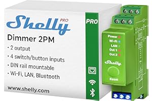 Shelly Pro Dimmer 2PM, Dimmer Smart Wi-Fi & LAN a 2 Canali con Misurazione dei Consumi, 200W per Canale, Domotica, Montaggio su Guida DIN, Alexa e Google Home, Nessun Hub Richiesto