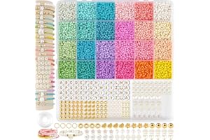 NEWPLENTY Perlen für Armbänder, 24 Bunte Makkaron Matte Glasperlen zum Auffädeln, 3mm Perlen Set,Armbänder Selber Machen Charm Kit für DIY Bracelet Making, Feiertage, Partys, Weihnachten (24 Colors+2)