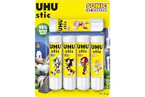 UHU Stic Sonic Limited Edition Collezionabili, Colla Stick per la Scuola Adatta ai Bambini, Senza Solventi, Colla Sicura per i Lavoretti, Box Composta da 5 Stick da 21g