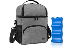 Teamoy Doppelschichtige Muttermilch Kühltasche mit Eisbeutel, Reise Babyflasche Kühltasche bis zu 6 große 9 Unzen Flaschen,Grau