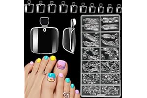 XIAOHEBAN 240 Pièces Faux Ongles Pieds, 12 Tailles Capsule Americaine Ongle Pied, Acrylique Faux Ongles Transparent, Capsule Ongle Artificiels pour Femmes Filles Salon de Manucure Nail Art