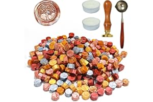 CHEDIN Zestaw pieczęci woskowych, 200 sztuk wosku do pieczęci, 1 stempel drzewa życia, 1 łyżka do wytapiania, 2 podgrzewacze, do lakieru, pieczęci, w stylu vintage, do listu, zaproszenia (F)