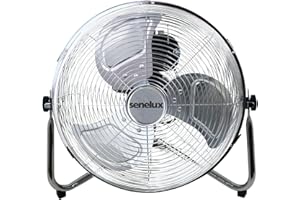 Senelux Wentylator podłogowy - chromowany wentylator gimnastyczny - elektryczny przenośny wentylator chłodzący do użytku domowego / siłowni / biura - 3 ustawienia prędkości z funkcją przechylania -