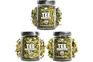 ‎BESSER IM GLAS Besser im Glas Bio Tee Geschenkset „Wachmacher“, "Minz Prinz" & "Kräuterbeet" | 150 Portionen loser Tee süß & ohne Zucker | Grüner Tee Bio | Tee Set nachhaltig | Tee Geschenk vegan | Tee lose