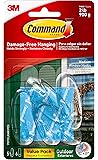 Command Outdoor Medium Clear Wall Hooks, 5 Hooks and 6 Command Strips, Damage Free Hanging Wall Hooks for Hanging Outdoor Wall Decor with Weather Resistant Strips, Holds up to 2 lb