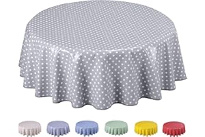 Home Direct Mantel de Hule, Redondo 160 cm Lunares pequeños Gris Claro