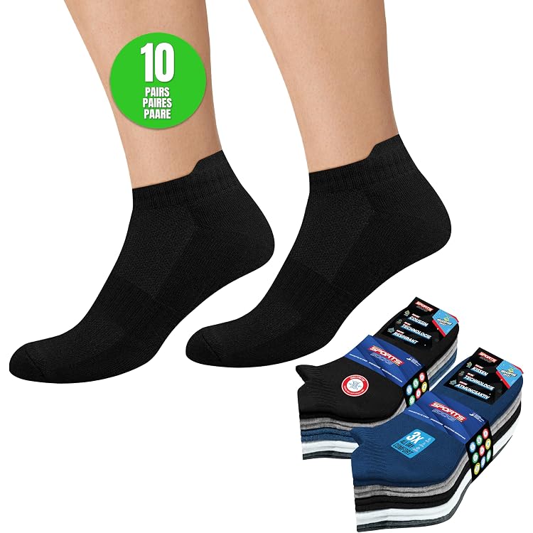Chaussettes De Sport Homme Lot De 6 Paires - Respirantes, Confortables, Renforcées - Pour Randonnée, Running, Travail - Tailles 39-42/43-46/47-50 - 6