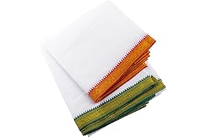 TARINI GALLERY Cotton Dhoti Vesti Mundu White Color 3.6 Meters Length with Colored Border