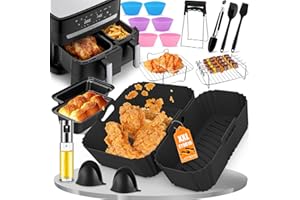 LADYSONS Heissluftfritteuse Zubehör für Tefal EY9018 Dual Easy Fry 5,2/3,1L - Airfryer Zubehör Einschließlich Silikonform, Grillrost, Brotbackformen, Küchenzange, Ölspray, usw