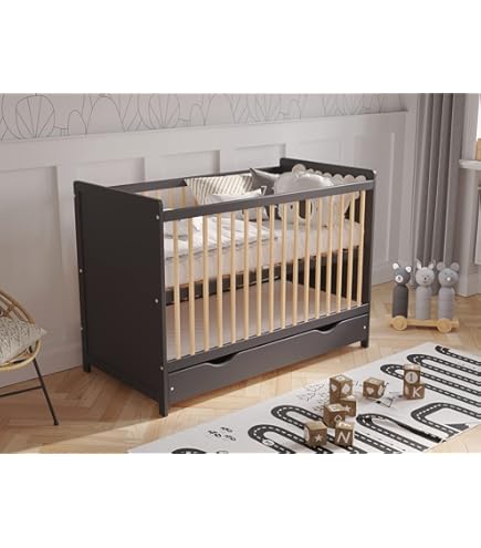 LULU MÖBEL Kinderbed Lukas 160x80 | peuterbed juniorbed bed compleet - bed met matras | lattenbodem en lade | voor kinderen vanaf 2 jaar | meisjes jongens | kinderkamer functioneel bed | grijs