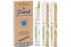 ORINKO Siwak x3 avec 3 Étuis de Protection – Brosse à Dents 100% Naturelle – Nettoyant, Désinfectant et Blanchissant - Écologique, Biodégradable et Végan – Ebook Offert
