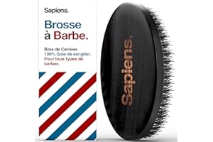 Sapiens Brosse Barbe Homme - Brosse en Poil de Sanglier - Idéal pour Coiffer, Discipliner Barbe et Moustache et Appliquer de l’Huile à Barbe - Format de Poche