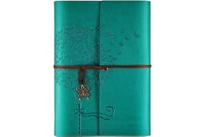 OMEYA Leder Notizbuch Tagebuch, Nachfüllbares Tagebuch für Frauen Mädchen, liniert Retro Reisende Tagebuch A5 16.5 cm x 23.4cm (Blau)