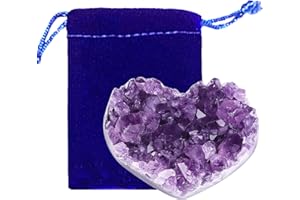 GUJOXILA Amethyst Crystal Heart Healing Crystals 1.6"-2" Cluster Geodes Raw Rock Stones Nature Quartz Meditation Divination Reiki Positive Protection Spiritual Gifts Ornament 50-70g 1pcs