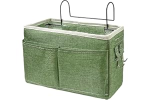 ZFKXGS Bed Bett Organizer zum Einhängen Betttasche Hochbett Organizer Hängend Hängeorganizer Hängeaufbewahrung mit Darhthaken für Buch Zeitschriften iPad Handy Fernbedienung Kopfhörer (Grass Green)