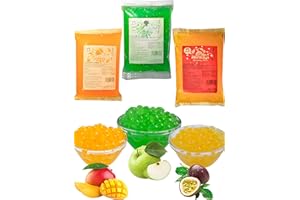 ‎PANDA MEISTER Bubble Tea Popping Boba Mix - 3 x 600g Mango+Grünapfel+Maracuja Boba Fruchtperlen - Vegan&Glutenfrei Boba Perlen - Lebensmittel Zertifikat mit ISO Standards - Bubble Tee Topping für DIY