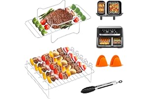 KULAMO Akcesoria do frytkownicy na gorące powietrze do Philips Dual Basket seria 3000, 9L/Tefal 5,2/3,1 L Easy Fry, 2 sztuki stojaków do frytkownicy powietrznej z 5 szpikulcami, akcesoria Air Fryer do Tefal