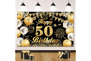 GLAUSTALOS 50 Anni Compleanno Festa Striscioni Buon Compleanno, 50 Anni Buon Compleanno Decorazione Festa per Uomo Donna, Grande Oro Nero Poster Tessuto Sfondo Fotografico Addobbi 50 Anni Compleanno