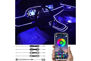 TABEN Voiture lumière ambiante RGB APP contrôle lumière décorative Lampe Bricolage Refit Flexible Fibre Optique Tuyau 64 Couleurs éclairage intérieur atmosphère lumière 1W DC 12V 4m