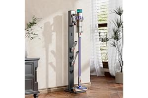 PEGZONE Floor Vacuum Stand, Stable Metal Storage Bracket Holder Stand Compatible for Cordless Vacuums Dyson Gen5 V15 V12 V11 V10 V8 V7 V6, vacuum cleaner stand holder with 4 Hooks, Black