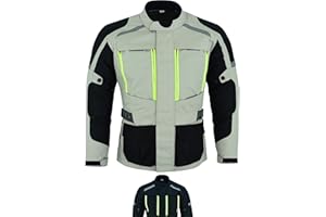 Texpeed Giacca moto uomo con protezioni - Giubbotto 4 stagioni da motociclista inverno invernale/estate Cordura impermeabile con armatura CE (EN 1621-1) Bianco sporco/Grigio - M